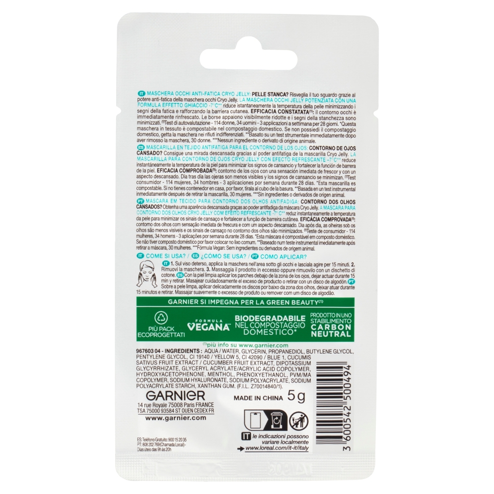 Garnier SkinActive Hyaluronic CryoJelly maschera occhi anti-fatica 5 g